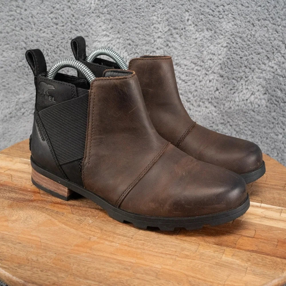Sorel Women's Emelie Chelsea Boots Waterproof Blackened Brown Size 6
